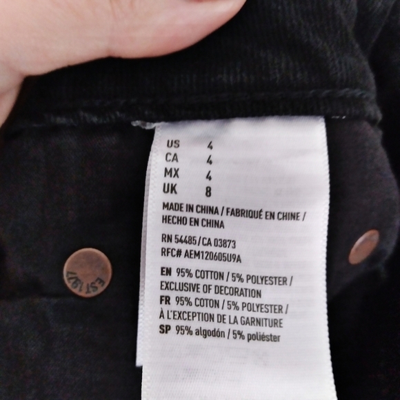 American Eagle Black Denim Distressed Button Fly Miniskirt Size 4 - Picture 8 of 9